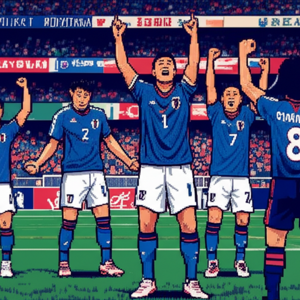 Japanese players celebrating a historic World Cup victory