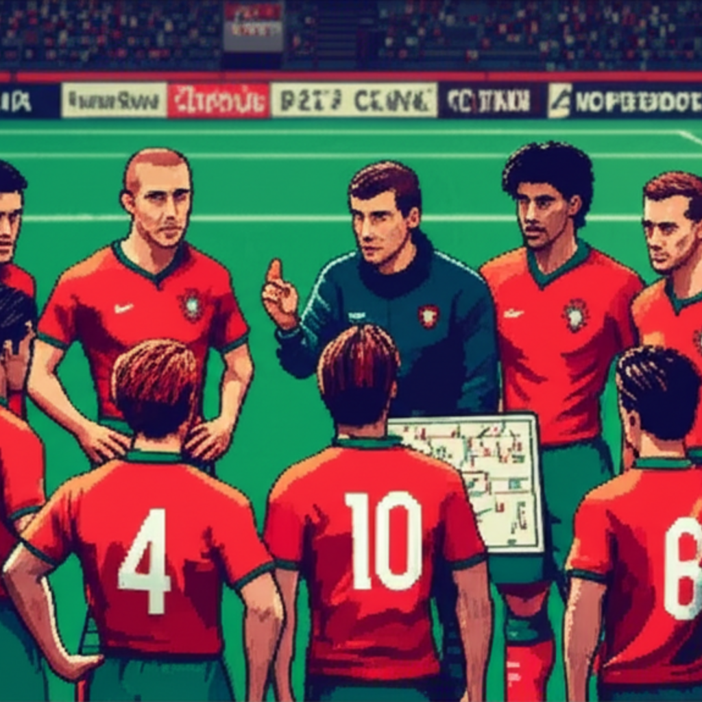 Portuguese players in tactical discussion during World Cup match